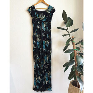 VTG Jody California Maxi Babydoll Dress Dark Floral Fairy Romantic Whimsy Size 3